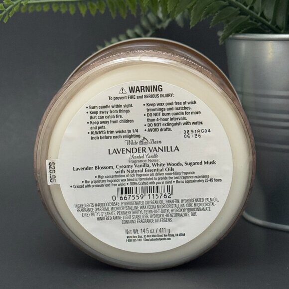 BBW Lavender Vanilla White Barn Bath & Body Works 3 Wick Candle - Picture 9 of 10
